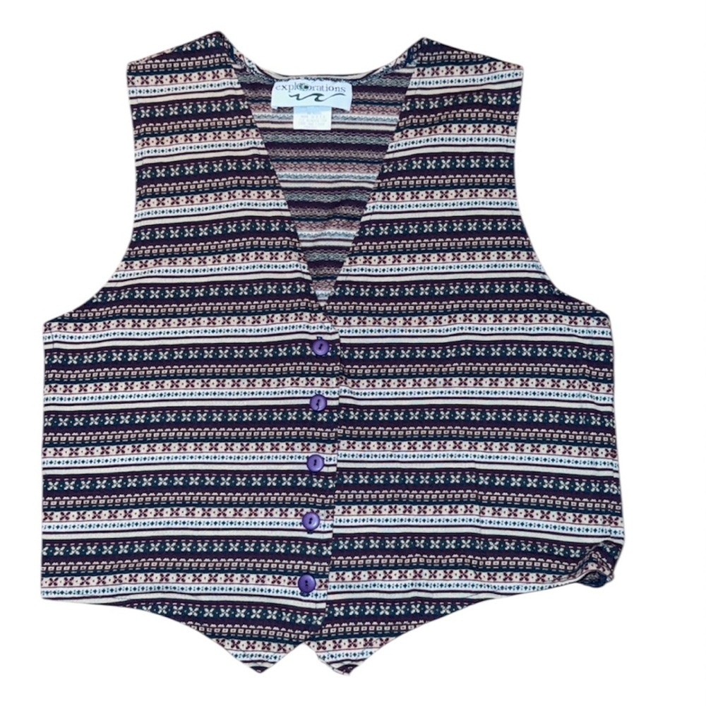 Explorations vintage Geometric Patterned Vest with Purple Details Size Large